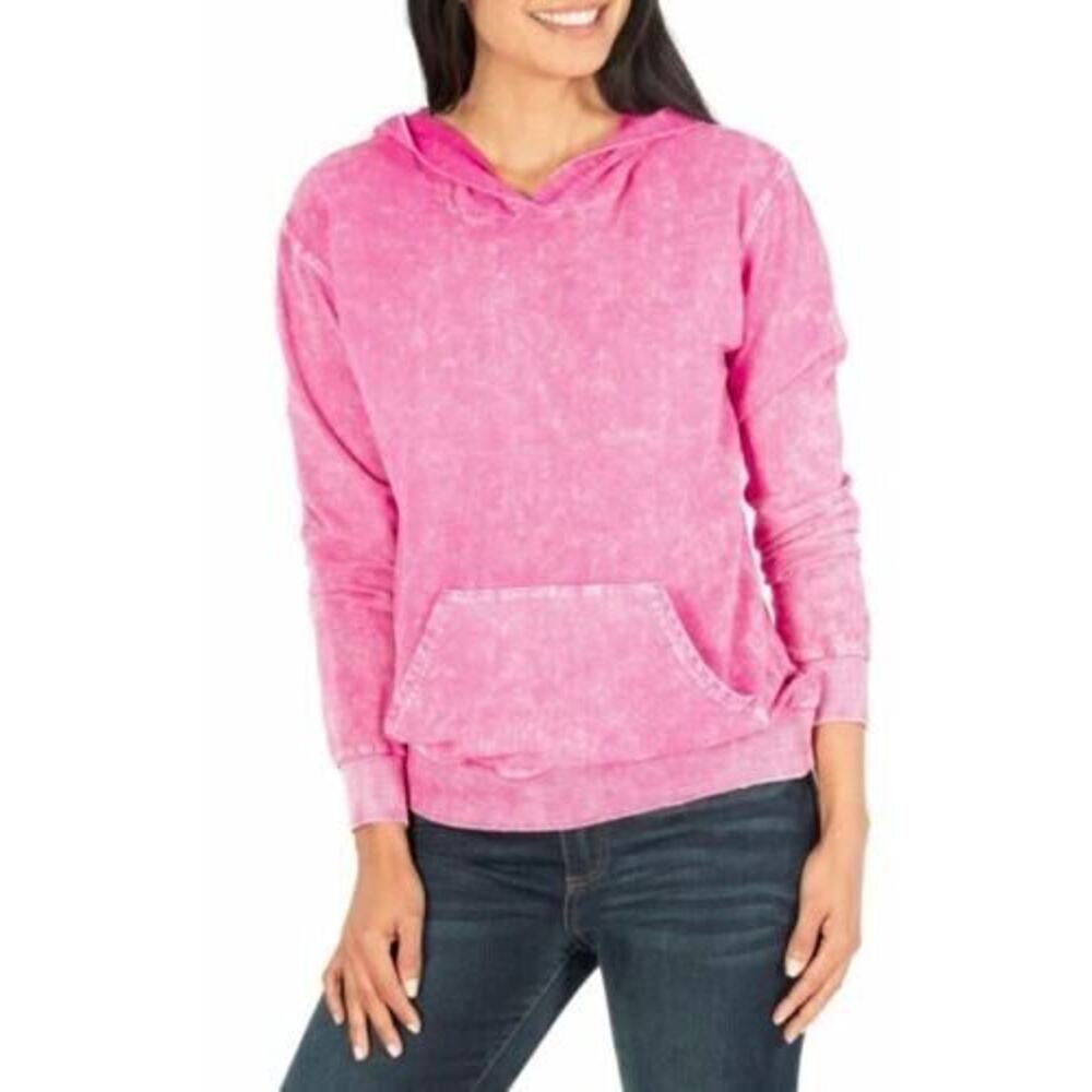 Kut From the Kloth Womens Aliena Hoodie Acid Wash Distressed Pink Small MSRP $79